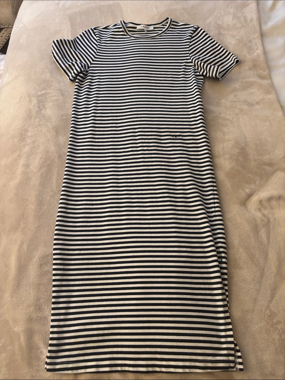 Frame Denim Black & White Striped Short-Sleeve Midi Dress